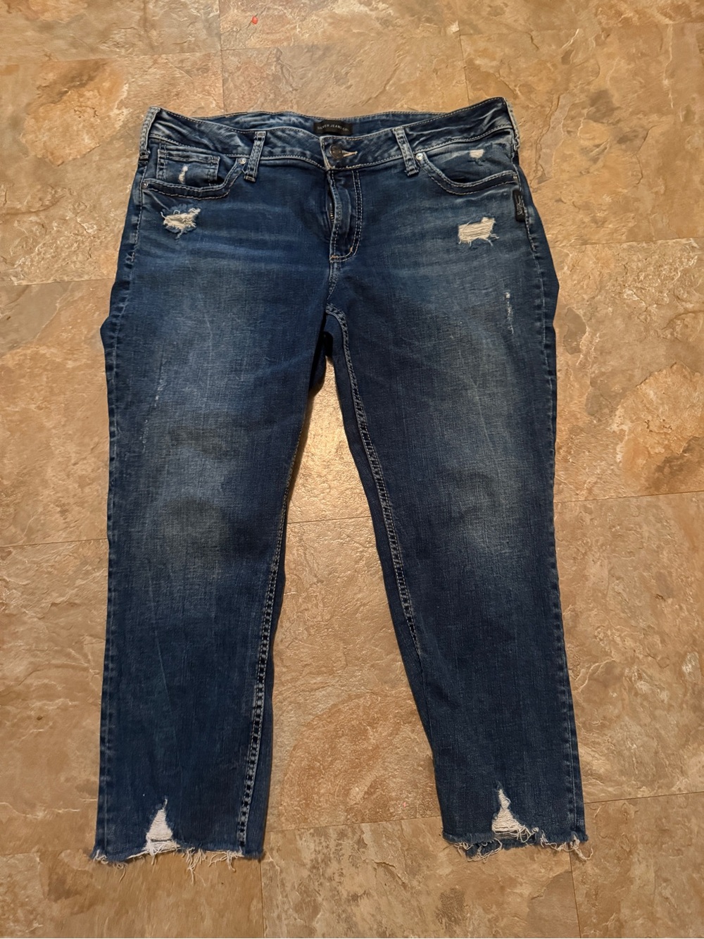 Silver Jeans Women's Distressed Dark Wash Cropped Jeans